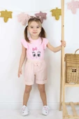 ESİLA KİDS Kız Çocuk Fiyonklu Şortlu Takım Yazlık Pamuklu Sevimli Baskılı 2'li Takım 2-5 Yaş thumbnail 1