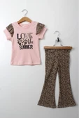 ESİLA KİDS Kız Çocuk Leopar Desenli Yazlık Ikili Takım Kısa Kollu Tişört Ve Tayt thumbnail 2