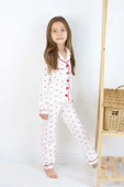 ESİLA KİDS Kız Çocuk Pijama Takımı Kalp Desenli Yakalı Önü Düğmeli Cep Detaylı 4-12 Yaş Arası thumbnail 3