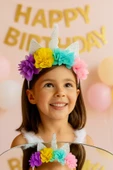 ESİLA KİDS Kız Çocuk Unicorn Taç Renkli Çiçekli ve Simli Boynuzlu Parti Saç Aksesuarı thumbnail 2