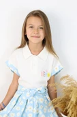 ESİLA KİDS Kız Çocuk Takım Polo Yaka Çiçek Desenli Kemerli Pileli Etek 2’li Takım Yazlık Kombin 4-8 yaş thumbnail 2