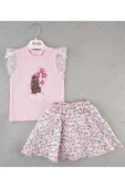 ESİLA KİDS Kız çocuk baskılı şort etekli badili takım 3-6 thumbnail 1