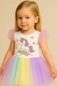 ESİLA KİDS Kız Çocuk Unicorn Elbise Tüllü Elbise Rengarenk Doğum Günü Ve Parti Elbisesi 1-9 Yaş thumbnail 4