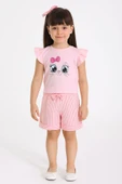 ESİLA KİDS Kız Çocuk Fiyonklu Şortlu Takım Yazlık Pamuklu Sevimli Baskılı 2'li Takım 2-5 Yaş thumbnail 5