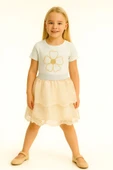 ESİLA KİDS Kız Çocuk Takım Çiçek Nakışlı Tişört ve Kat Kat Dantel Etekli thumbnail 8