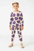 ESİLA KİDS Kız Çocuk Takım Kalp Desenli Uzun Kollu Pamuklu Kız Çocuk Pijama Takımı 2-6 yaş thumbnail 4