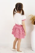 ESİLA KİDS Kız Çocuk Leopar Desenli 2'li Takım Kalpli Baskılı Balon Kollu Tişört ve Fırfırlı Etek 3-6 Yaş thumbnail 2