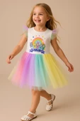 ESİLA KİDS Kız Çocuk Renkli Tüllü Fırfırlı Kollu Labubu Baskılı Elbise 2-8 Yaş thumbnail 2