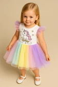 ESİLA KİDS Kız Çocuk Unicorn Elbise Tüllü Elbise Rengarenk Doğum Günü Ve Parti Elbisesi 1-9 Yaş thumbnail 2