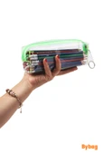Yeşil Fermuarlı Kaliteli PVC Şeffaf Kalemlik Makyaj Çantası Kalem Kutusu - 1