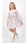 ESİLA KİDS Kız Çocuk Elbise Uzun Kollu Mevsimlik Çiçek Desenli Bebe Yaka Elbise 3-7 YAŞ thumbnail 2