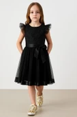 ESİLA KİDS Kız Çocuk Elbise Siyah Elbise Tüllü Pul Işlemeli Abiye Elbise Rahat Ve Şık Doğum Günü Elbise 4-8 Yaş thumbnail 1