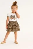 ESİLA KİDS Kız Çocuk Leopar Desenli 2'li Takım Kalpli Baskılı Balon Kollu Tişört ve Fırfırlı Etek 3-6 Yaş thumbnail 6