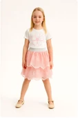 ESİLA KİDS Kız Çocuk Takım Çiçek Nakışlı Tişört ve Kat Kat Dantel Etekli thumbnail 3