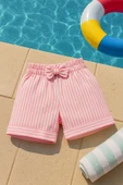 ESİLA KİDS Kız Çocuk Yazlık Şort Çizgili Fiyonklu Rahat Kesim Pamuklu Double Paçalı Bermuda Şort 3-6 yaş thumbnail 5