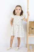 ESİLA KİDS Kız Çocuk Elbise Bayramlık Elbise Çiçek Desenli Fiyonk Detaylı Büzgülü Kollu 3-6 Yaş thumbnail 1