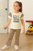 ESİLA KİDS Kız Çocuk Leopar Desenli Yazlık Ikili Takım Kısa Kollu Tişört Ve Tayt thumbnail 4