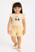 ESİLA KİDS Kız Çocuk Fiyonklu Şortlu Takım Yazlık Pamuklu Sevimli Baskılı 2'li Takım 2-5 Yaş thumbnail 3
