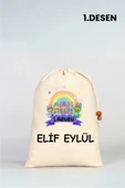 ESİLA KİDS Kız çocuk Kıyafet Kesesi Çocuklara Özel İsim Yazılı Baskılı İp Kapamalı kişileştirilebilir 30x40 Cm thumbnail 2
