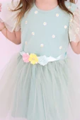 ESİLA KİDS Kız Çocuk Elbise Kemerli Kolu Fırfırlı Tüllü Elbise Astarı Penye Özel Günler Için 2-6 Yaş thumbnail 9