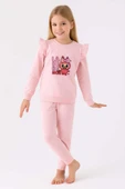 ESİLA KİDS Kız Çocuk Takım Pembe Labubu Baskılı Fırfırlı Sweatshirt ve Eşofman Altı Takım 5-8 yaş thumbnail 1
