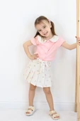 ESİLA KİDS Kız Çocuk Bebe Yakalı Çiçek Desenli Şort Etek Takım Yazlık Günlük Kombin 3-6 yaş - 11