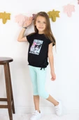 ESİLA KİDS Kız Çocuk Takım Kuromi Baskılı Siyah Tişört 2Li Tayt Takım Yazlık Günlük Kombin 3-7 yaş thumbnail 1