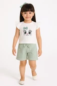 ESİLA KİDS Kız Çocuk Fiyonklu Şortlu Takım Yazlık Pamuklu Sevimli Baskılı 2'li Takım 2-5 Yaş thumbnail 7