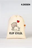 ESİLA KİDS Kız çocuk Kıyafet Kesesi Çocuklara Özel İsim Yazılı Baskılı İp Kapamalı kişileştirilebilir 30x40 Cm thumbnail 5