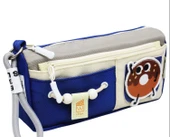 Yescholar Kore Tarzı İki Gözlü Stickerlı Kumaş Mavi-Gri Kalem Çantası thumbnail 5