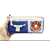 Yescholar Kore Tarzı İki Gözlü Stickerlı Kumaş Mavi-Gri Kalem Çantası thumbnail 2