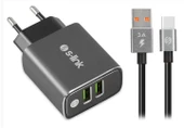 S-link SW-EHT36M 2 USB, 3.1A Metal Ev Sarj Cihazı ve Type-C Data + Sarj Kablosu - 1