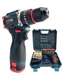 Germany Style 8014 Kömürsüz Darbeli Şarjlı Matkap Lion Armut Batarya Metal Şanzıman Çift Akülü Vidalama Setli - 3