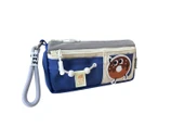 Yescholar Kore Tarzı İki Gözlü Stickerlı Kumaş Mavi-Gri Kalem Çantası thumbnail 4