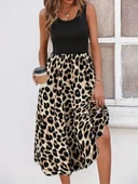 Kadın Askılı Yuvarlak Yaka üst Viskon Alt Leopar Desenli Süprem Uzun Elbise thumbnail 5