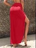 Kadın Yüksek Bel Yandan Büzgülü Uzun Tül Detaylı Pareo thumbnail 4