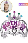 Kız Çocuk Prenses Tacı Yıldız Peri Asası Set Gümüş Birthday Yazılı Taç Sihirli Asa Doğum Günü Seti - 6