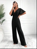 Kadın Kısa Kollu Kruvaze Yaka Sırt Dekolteli Pegasus Kumaş Tulum - 6