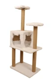 Pribor Üç Katlı Yuvalı Lüx Kedi Tırmalama Platformu ve Kedi Oyun Evi Beyaz 118 cm - 3