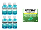 Listerine Ağız Gargarası Cool Mint Nane 95 Ml 6 ADET + Damak Strip Fresh Burst  24 Yaprak 1 ADET - 1
