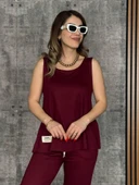 Kadın Askılı Yuvarlak Yaka Viskon Iki Iplik Bluz Ve Eşofman Altı Ikili Takım thumbnail 3