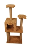 Pribor Üç Katlı Yuvalı Lüx Kedi Tırmalama Platformu ve Kedi Oyun Evi Kahverengi 118 cm - 2