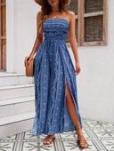 Kadın Yakası Gipe Detaylı önden Yırtmaç Detaylı Desenli Süprem Pantolunetek Tulum - 3