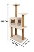 Pribor Üç Katlı Yuvalı Lüx Kedi Tırmalama Platformu ve Kedi Oyun Evi Beyaz 118 cm - 1