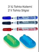 Mikro NS-703 Yuvarlak Uç Beyaz Yazı Tahta Kalemi 3 lü Set Kraf 575G Tahta Silgisi 2 li Set - 1