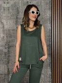 Kadın Askılı Yuvarlak Yaka Viskon Iki Iplik Bluz Ve Eşofman Altı Ikili Takım thumbnail 2