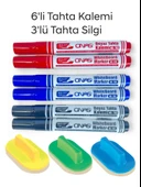 Mikro NS-703 Yuvarlak Uç Beyaz Yazı Tahta Kalemi 6 lı Set Kraf 575G Tahta Silgisi 3 lü Set - 1