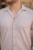Erkek Ottoman Kumaş Apaj Yaka Kısa Kollu Gömlek - 3