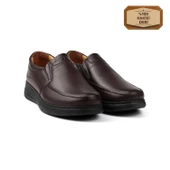 Erkek Kahve Hakiki Deri Ayakkabı, Ortopedik Taban Loafer Ayakkabı Yumuşak Mevsimlik Kışlık Günlük Casual Ayakkabı - 1