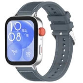 Huawei Watch Fit 3 İle Uyumlu Dikiş Desenli Dokuma Silikon Kordon  Gri thumbnail 1
